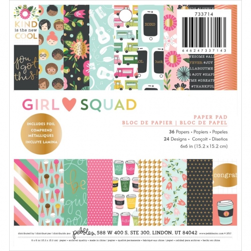 Paper Pad 6”x6” Pebbles Girl Squad Pappersblock 4 8 Tum