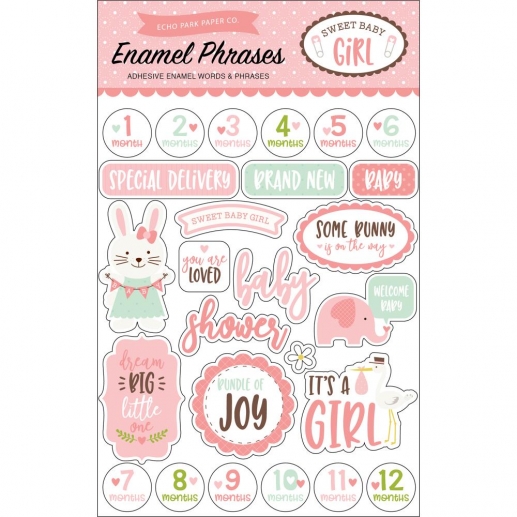 Sweet Baby Girl Stickers Enamel Words Echo Park Dekorationer DIY