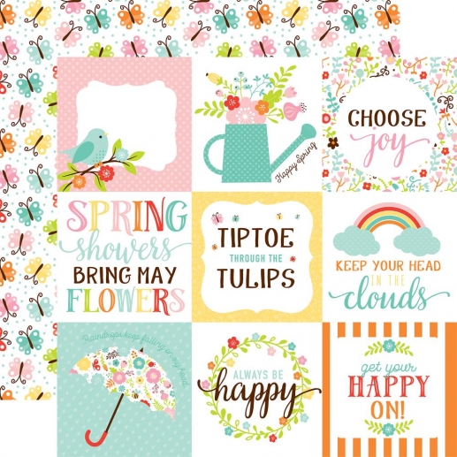 Papper Echo Park Hello Spring 4"X4" Journaling Cards/Butterflies