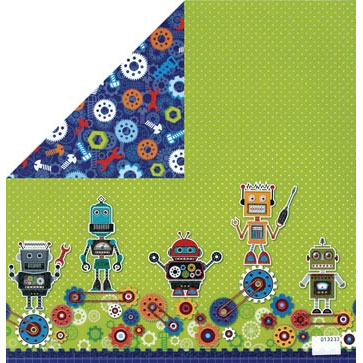 Glitterpapper DK Robotar Med Kugghjul Scrapbooking Papper