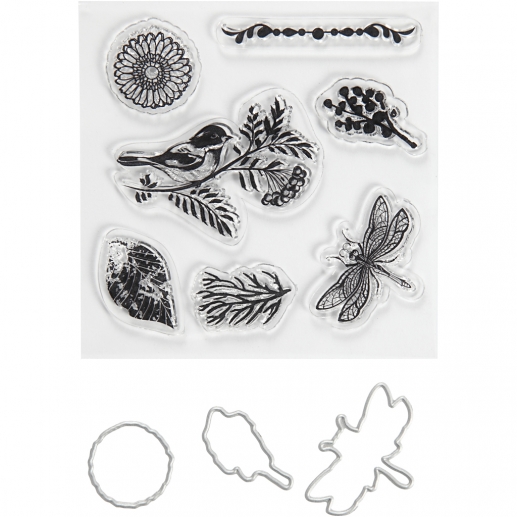 Stämpel & Dies set Djur Blad 2,5-6 cm 10 st Clearstamps Silkonstämpel