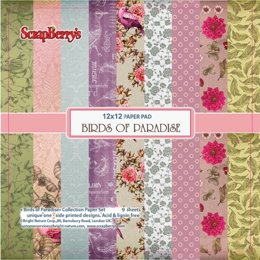 Paper Pad 12x12 ScrapBerrys Birds of Paradise 9 ark Scrapbooking Papper
