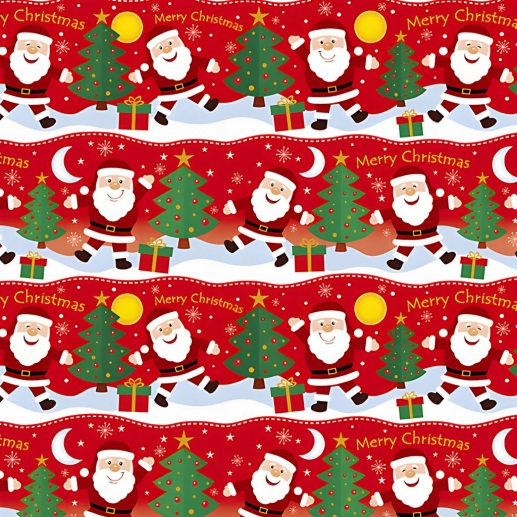 Presentpapper - B: 50 cm - Jultomte och Granar - 5 m