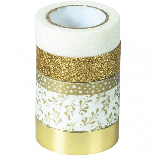 Dekorationstejp - Glittertejp 5-pack - Gold Glossy