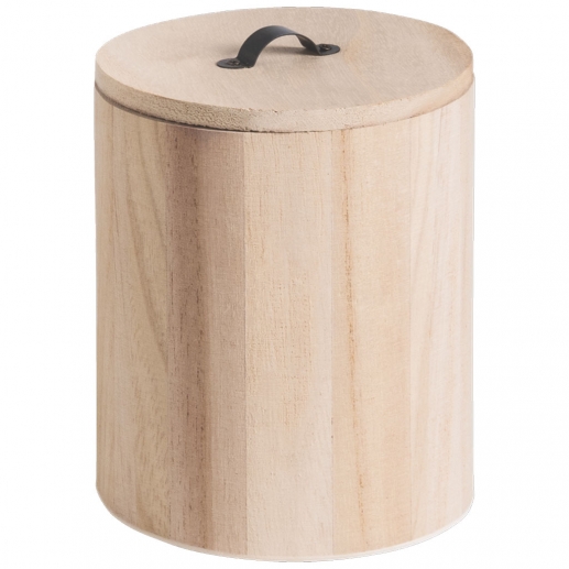 Rund Träask Med Lock - Dia: 12 cm - Höjd 15 cm