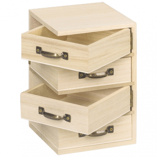 Liten Byrå i Trä - 4 Sidolådor - H: 18,5 cm