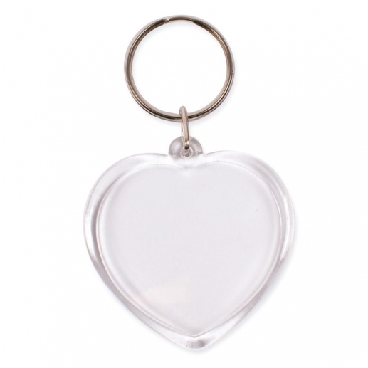 Hjärtformade nyckelringar med transparent hållare för foton, bilder eller etiketter.