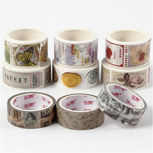 Washitejp 15-25 mm 9 st till scrapbooking, pyssel och hobby