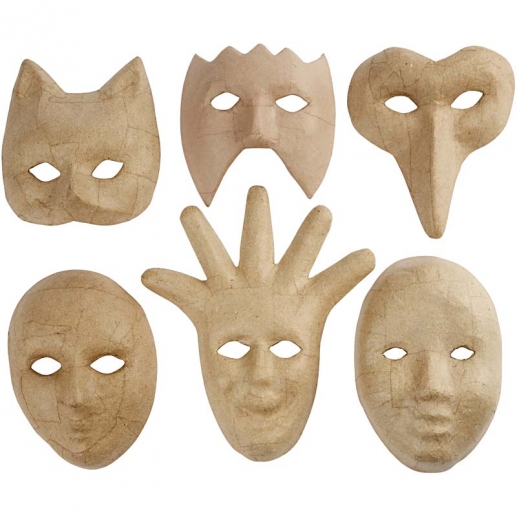 Masker av papier-maché H: 12-21 cm Medium 6 st