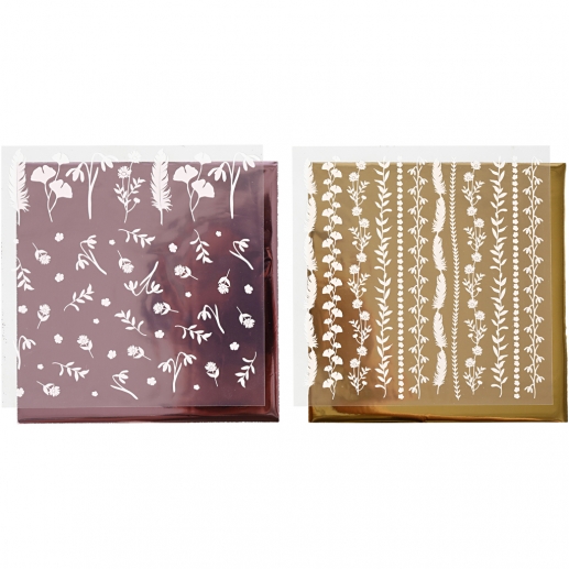 Limfolie Rosa/Guld Blommor 15x15 cm Dekorationsfolie