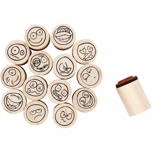 Gummistämplar Smiley 15 mixade Dia. 20 mm Stämpel Kloss