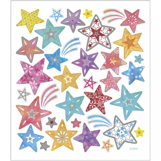 Stickers 15 x 16,5 cm ca. 31 st Stjärnor Silverfolie Självhäftande Etiketter