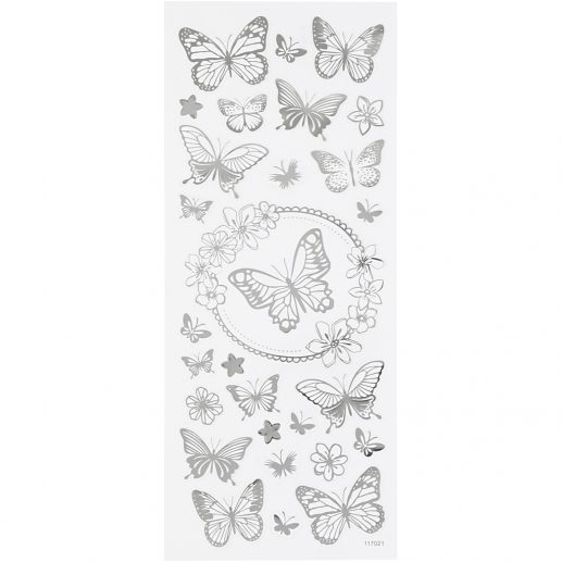 Stickers 10x24 cm Fjärilar Silver Klistermärken