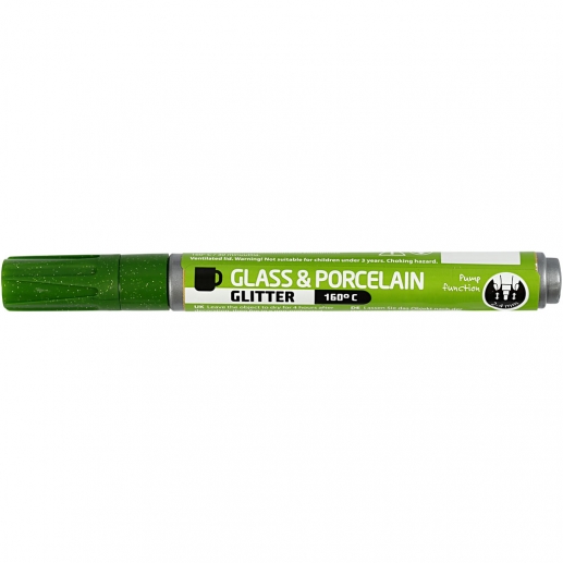 Porslin Glaspenna Opaque Glitter Ljusgrön 2-4 mm Porslinspenna