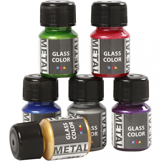 Glasfärg metall Mixade färger 6 x 35 ml till scrapbooking, pyssel och hobby