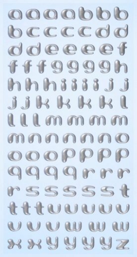Softy Stickers 3D Alfabet Gemener Matt Silver ca 100 st Siffror Klistermärken