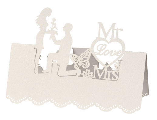 Placeringskort Mr & Mrs Creme Pärlemo 5 st Papper Kort Kuvert Bröllop Kärlek