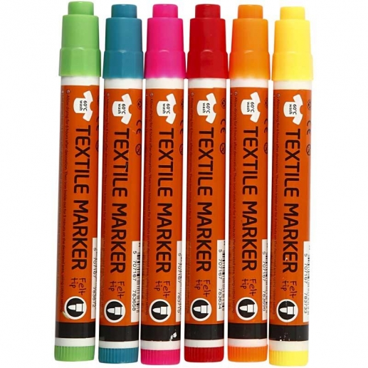 Textilpennor 6 st Neonfärger Spets 2-4 mm Textilpenna