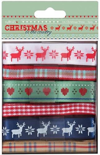 Bandset Papermania Christmas In The Country Ribbons 6 Olika Modeller Mönstrade Band
