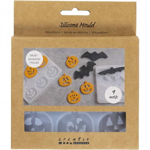 Silikonform, 2 st, matt transparent, fladdermöss och pumpor, packshot.