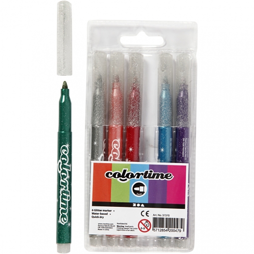 Colortime glittertusch 4,2 mm Mixade färger 6 st Tuschpenna