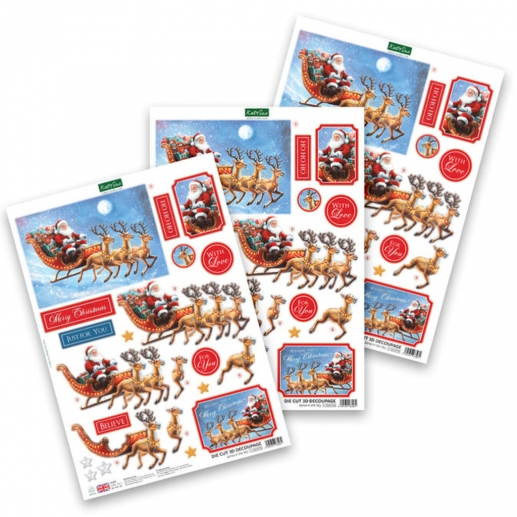 3D Motiv Julkort - 3 ark - Santa in the Sky by Katy Sue Designs