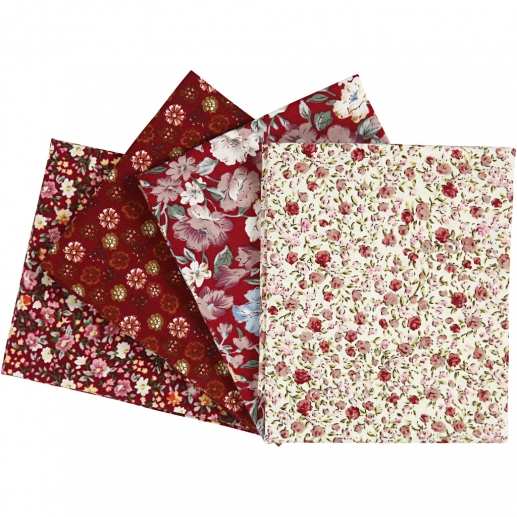 Patchworktyg stl. 45x55 cm Vinröd 4 st Patchworkstyg