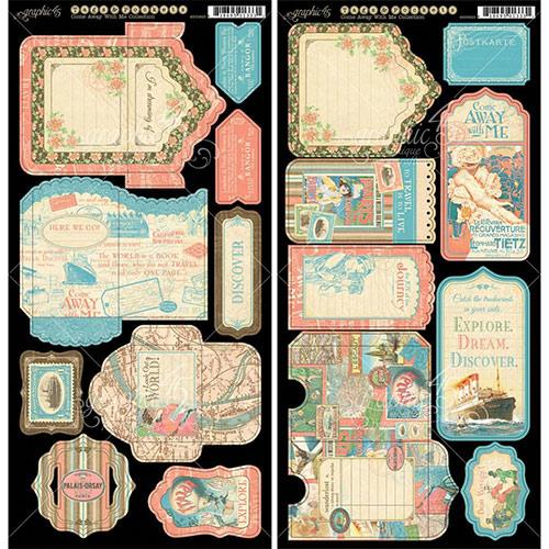 Die Cuts Graphic45 Come Away With Me 6”x12” Tags & Pockets Chipboard