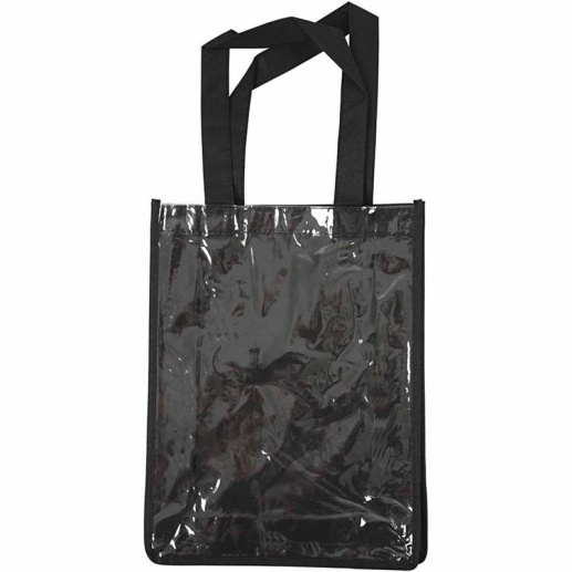 Väska med plastfront stl. 30x23x7 cm Svart Tygpåse Textilkasse Textilpåse