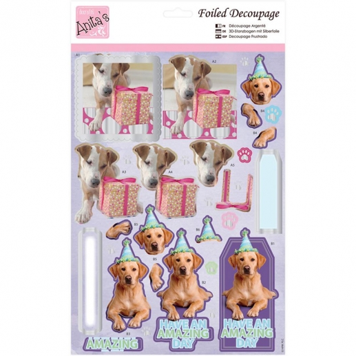 Foiled Decoupage A4 Anitas Punchout Sheet Party Pooches 3D Ark