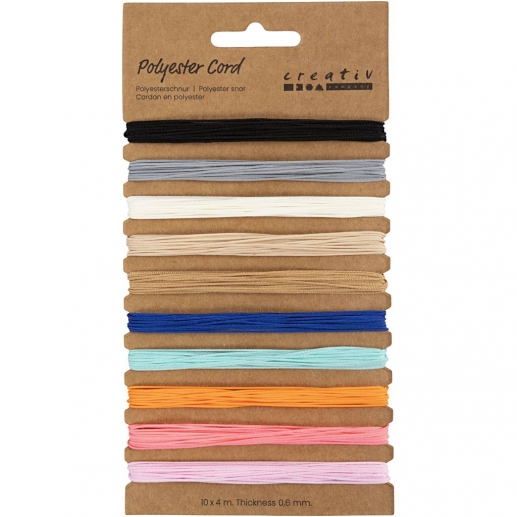Polyestersnöre i mixade färger, 0,6 mm, 10x4 m.
