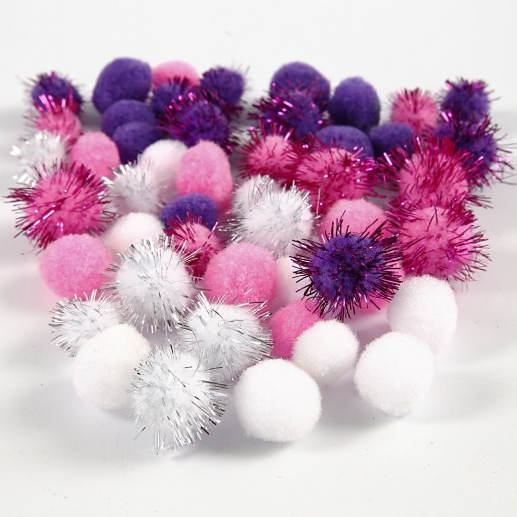 Pompong Dia 15 + 20 mm Vit, Lila, Rosa 48 st