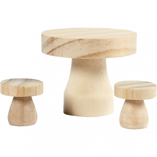 Miniatyr Möbler - Bord & Pallar i Trä - 6x5 cm