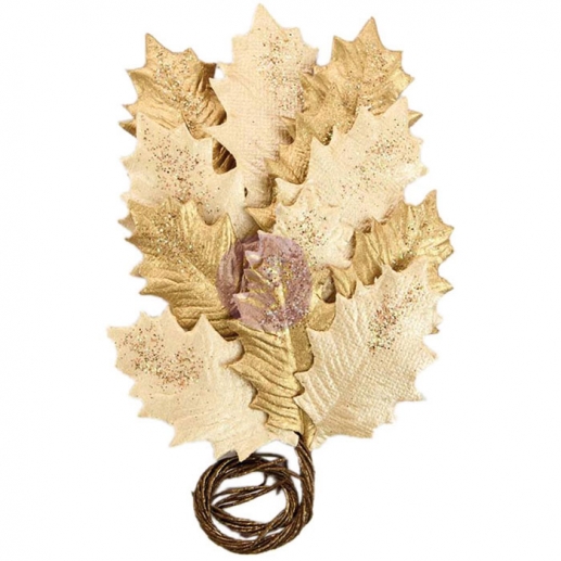 Pappersblommor pappersrosor Glittered Leaf Stems Gilden Night Gold