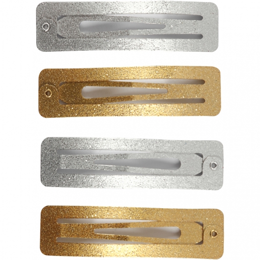Hårklämmor Guld/Silver 16x58 mm 4 st Hårdekoration