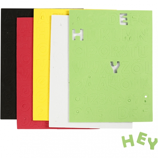 Dekorgummi Bokstäver Siffror 5 ark 15x21 cm Mossgummi Figur