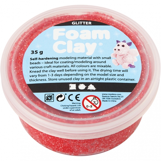 Foam Clay Röd Glitter 35 g Lera till scrapbooking, pyssel och hobby