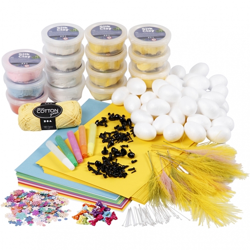 Klass set Pysselset Påsk Kycklingar med Silk Clay Påskpyssel