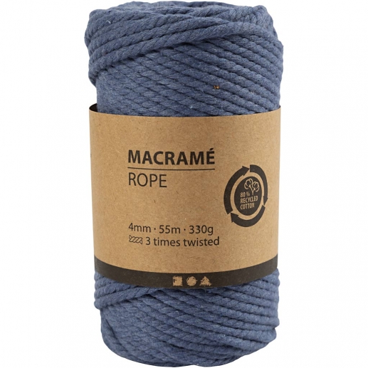 Makramégarn 4 mm - Blå - 55 m - 330 g