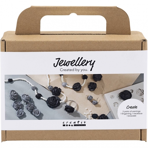 DIY Kit Smycken - Rosor i Lera - Svart och Vit