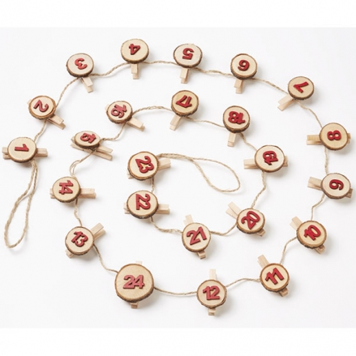 Adventsiffror på Klädnypa - Dia. 2,5 cm - 1-24