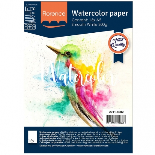Akvarellpapper Florence A5 - White - 300g - 15 st