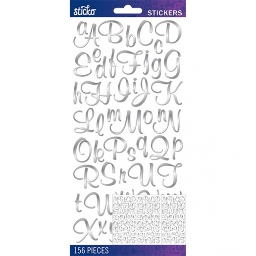 Alfabet Stickers Sticko - Alpha Medium Stickers - Silver Foil Script