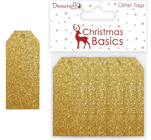 Dovecraft Christmas Basics Gold Glitter Tags Prisetiketter