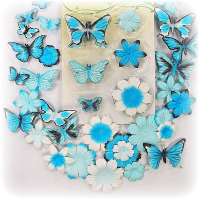 Fjärilar och Pappersblommor - 30-pack - Blå