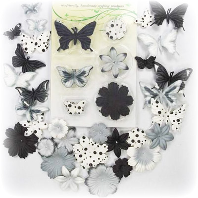 Fjärilar och Blommor 30-pack - Svart/Vit