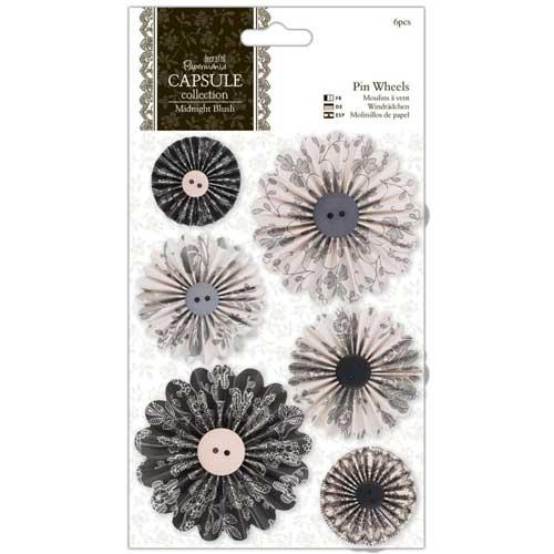 Papermania Midnight Blush Pinwheels 6 st Svart/Grå Rosett