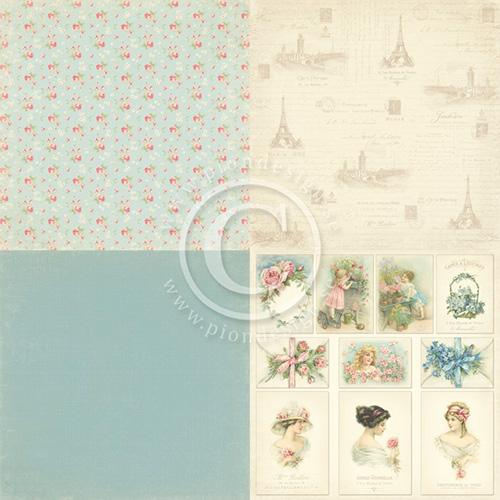 Papper Pion Paris Flea Market Blue Fabric 6”x6” 4 Delar Design