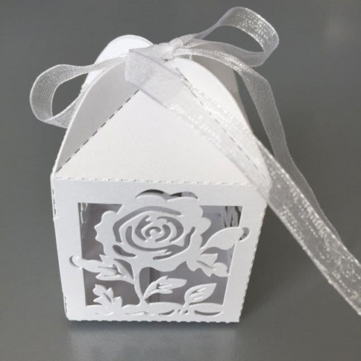Bröllopsask Ros 10 st - Pärlemo Vitt - 5x5 cm