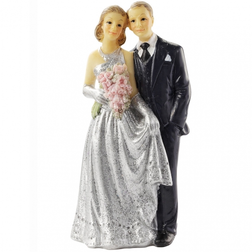 Brudpar Tårtdekoration - Silverbröllop 25 år - 10 cm